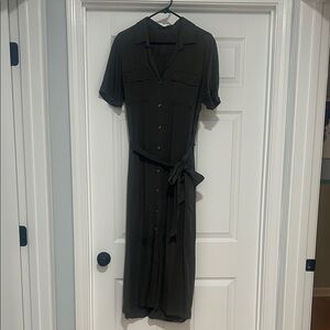 Velvet Heart Olive Green Midi Shirt Dress with Tie Waist